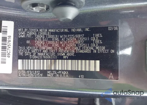 2006 Toyota Sienna Xle из США, поврежденный, VIN 5TDBA22C16S063333